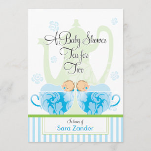 A Baby Shower Tea Party    Twin  Boys Invitation