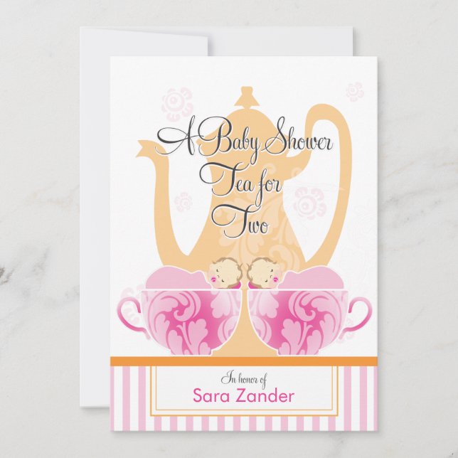 A Baby Shower Tea Party  |  Twin Girls Invitation (Front)