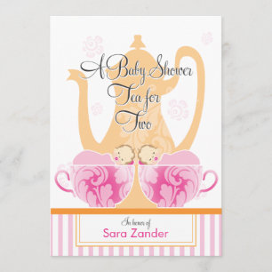 A Baby Shower Tea Party     Twin Girls Invitation