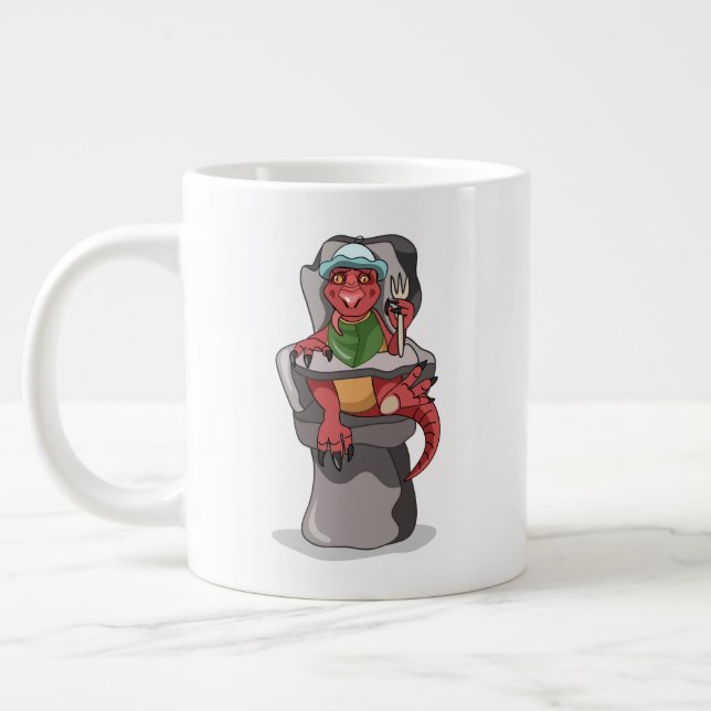 A Baby Tyrannosaurus Rex Sitting In A High Chair. Large Coffee Mug (Left)