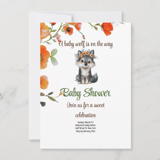 A baby wolf is on the way - Baby Shower Invitation (Front)
