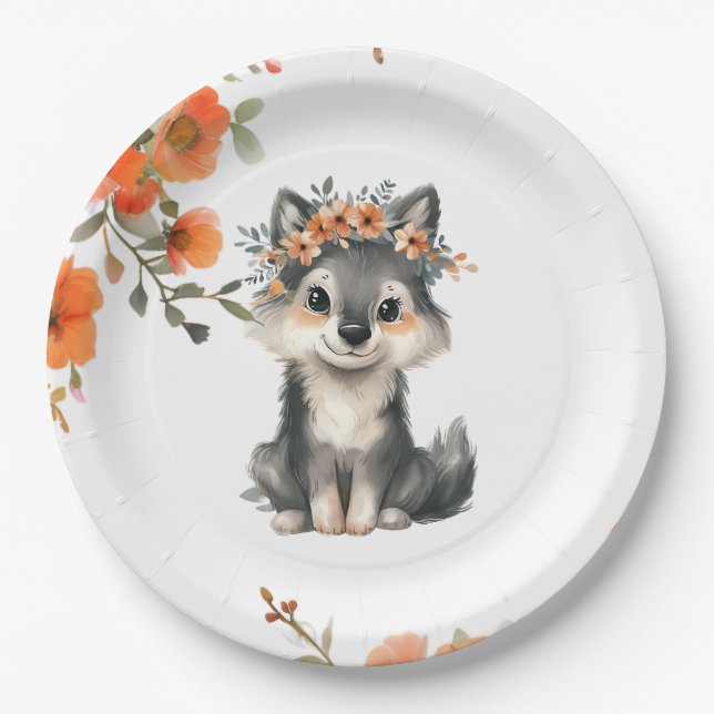 A baby wolf is on the way - Paper Plates (Front)