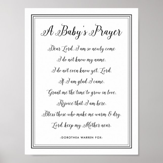 A Baby's Prayer Poem - Art Print Nursery Colours (Front)