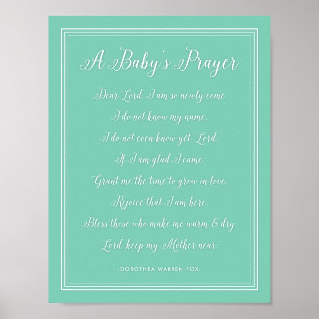 A Baby's Prayer Poem - Art Print Nursery Colours (Front)