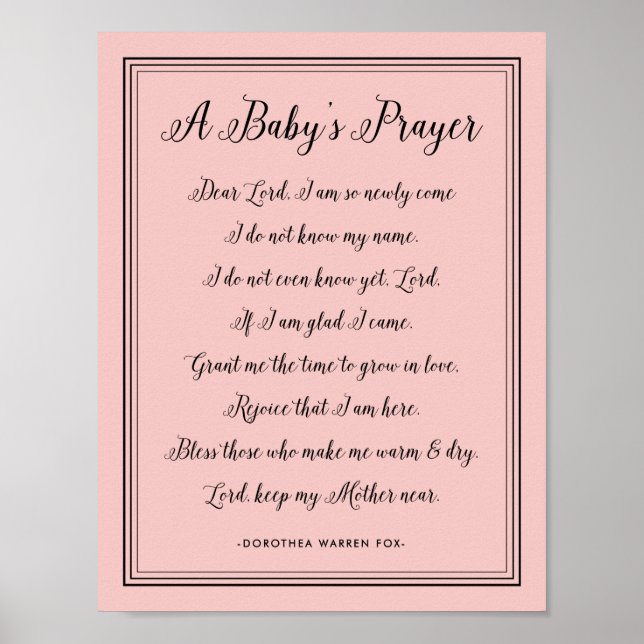 A Baby's Prayer Poem - Art Print Nursery Colours (Front)