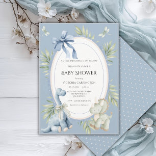 A Babysauraus is on the Way Cute Blue Baby Shower  Invitation