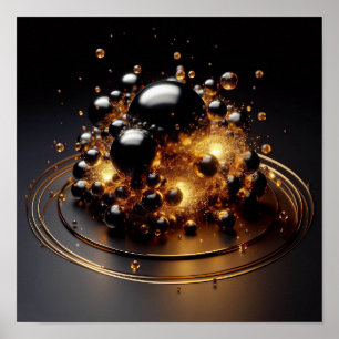 A background image of glowing black and gold orbs poster