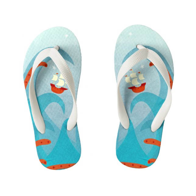 A Bad Day For Sailors Nautical Painting Kid's Flip Flops (Footbed)