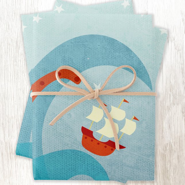 A Bad Day For Sailors Wrapping Paper Sheet (Sailing boat sea monster fun gift wrapping paper )