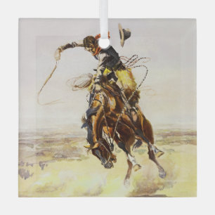 “A Bad Hoss” by Charles M Russell Glass Tree Decoration