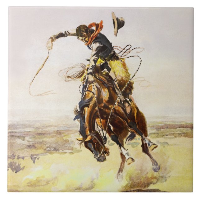 “A Bad Hoss” by Charles M Russell Tile (Front)