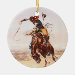 A Bad Hoss by Charles Marion Russell in 1904 Ceramic Tree Decoration