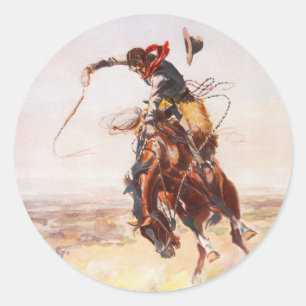A Bad Hoss by Charles Marion Russell in 1904 Classic Round Sticker