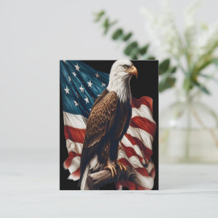 A bald eagle perched on a waving American flag Postcard
