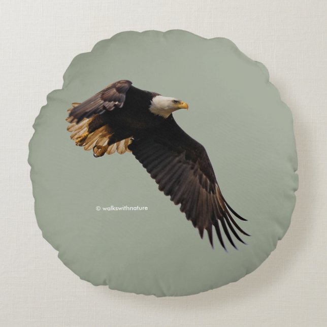 A Bald Eagle Takes to the Sky Round Cushion (Front)