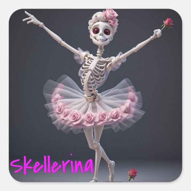 A Ballet Dancing Skeleton - Skellerina Square Sticker (Front)