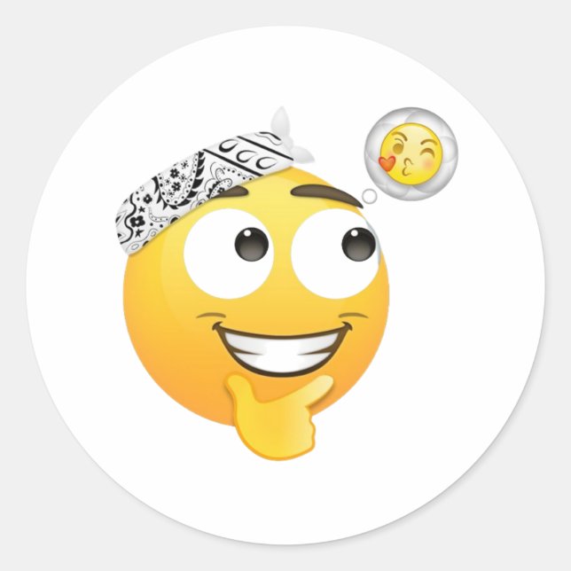 A Bandana-Wearing Emoji Dreaming of Kisses Classic Round Sticker (Front)