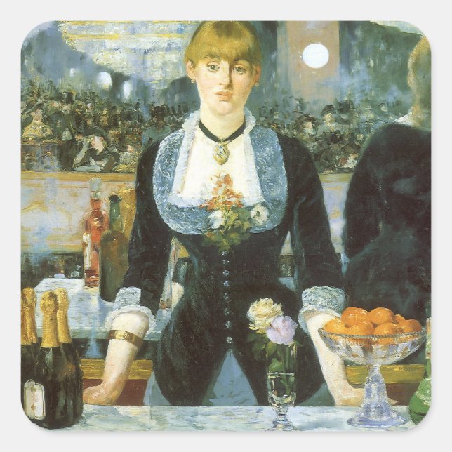 A Bar at the Folies Bergere by Edouard Manet Square Sticker (Front)