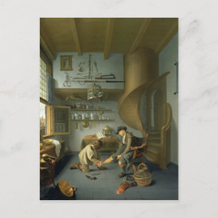 A Barber surgeon tending a peasant's foot Postcard