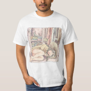 a bare-footed woman lying in front of an open clos T-Shirt