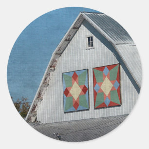A Barn With Two Quilts Classic Round Sticker