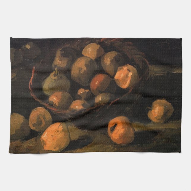 A Basket of Apples by Vincent van Gogh Tea Towel (Horizontal)