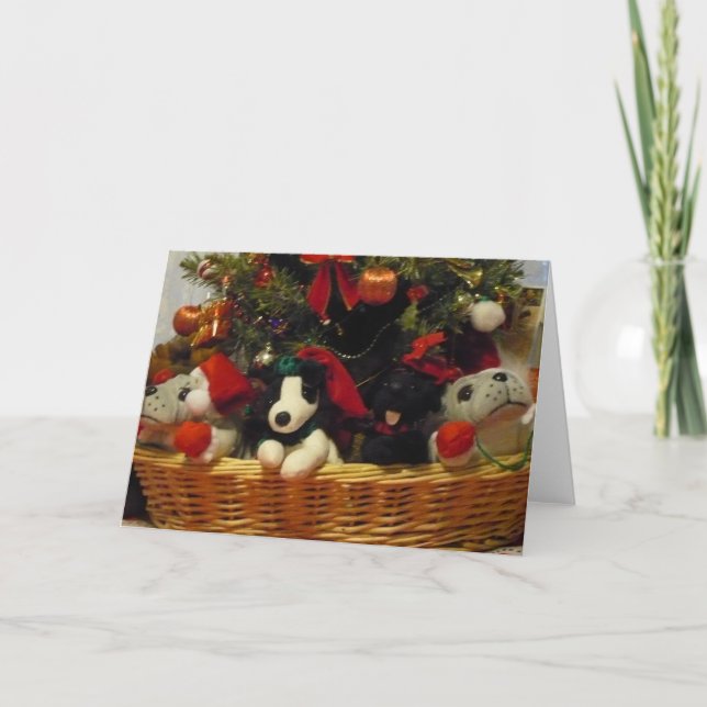 A Basket of Puppies Holiday Note Card (Front)