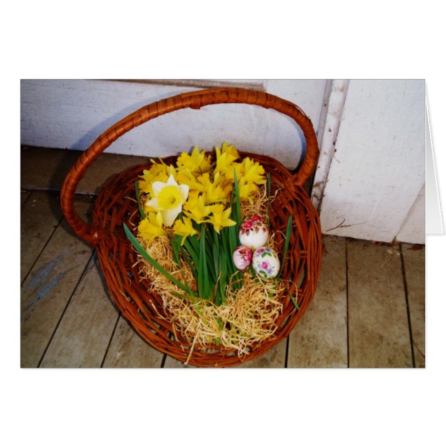 A Basket of Yellow Daffodils and floral Easter Egg (Front Horizontal)