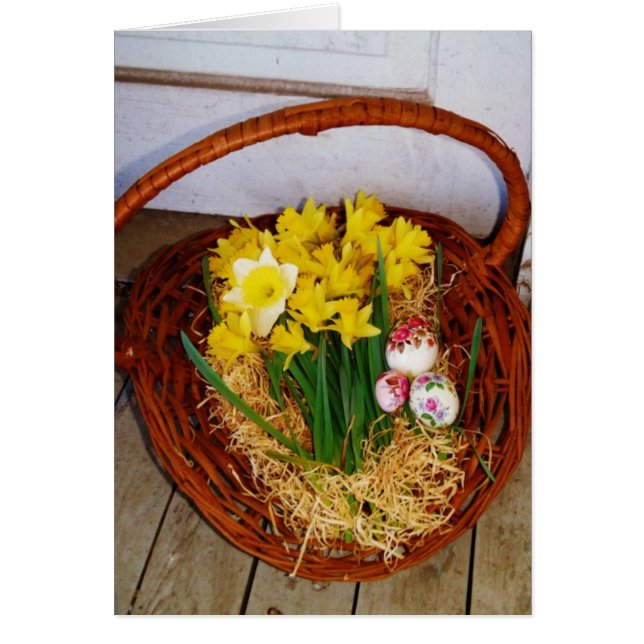 A Basket of Yellow Daffodils and floral Easter Egg (Front)
