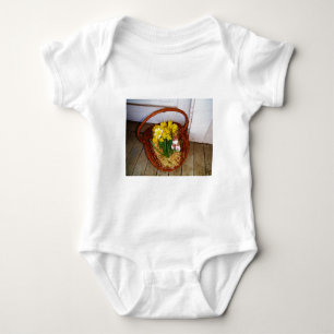 A Basket of Yellow Daffodils and floral Easter Egg Baby Bodysuit
