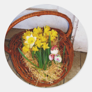 A Basket of Yellow Daffodils and floral Easter Egg Classic Round Sticker