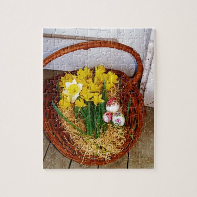A Basket of Yellow Daffodils and floral Easter Egg Jigsaw Puzzle (Vertical)