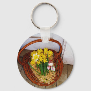 A Basket of Yellow Daffodils and floral Easter Egg Key Ring