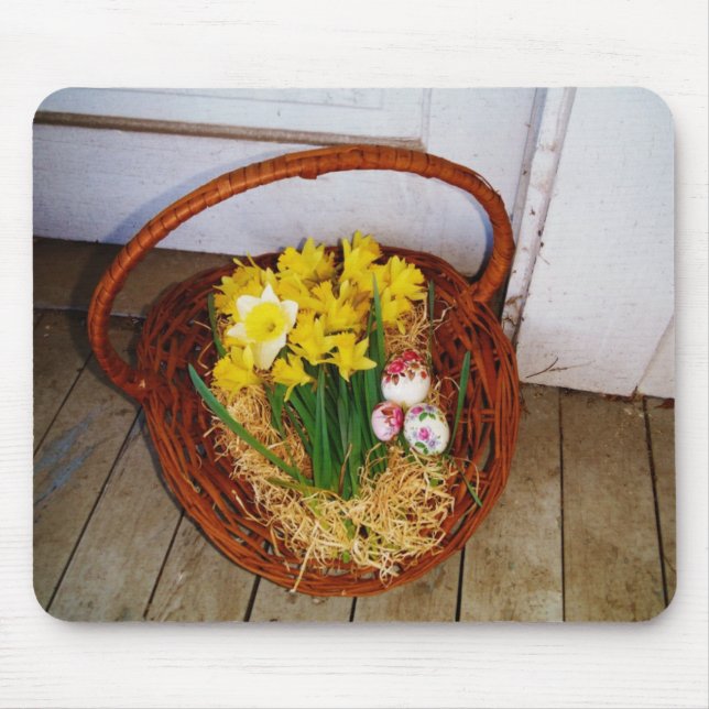 A Basket of Yellow Daffodils and floral Easter Egg Mouse Mat (Front)