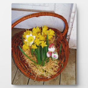 A Basket of Yellow Daffodils and floral Easter Egg Plaque