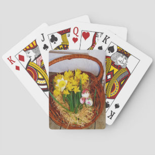 A Basket of Yellow Daffodils and floral Easter Egg Playing Cards