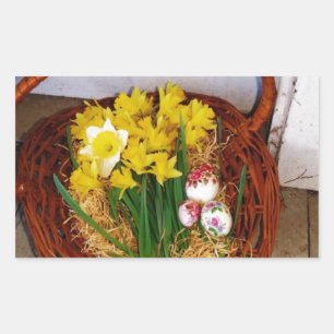 A Basket of Yellow Daffodils and floral Easter Egg Rectangular Sticker