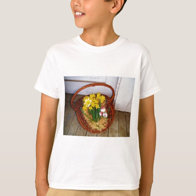 A Basket of Yellow Daffodils and floral Easter Egg T-Shirt (Front)