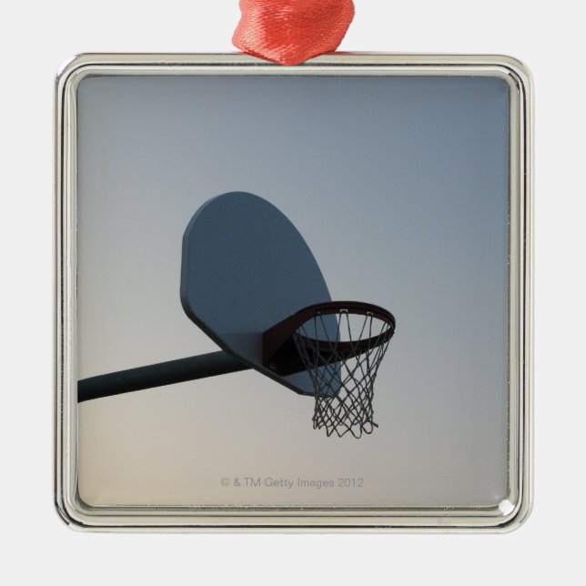 A basketball backboard hoop and net. Clear blue Metal Tree Decoration (Front)