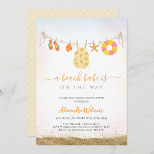 A beach babe is on the way Baby shower  Invitation