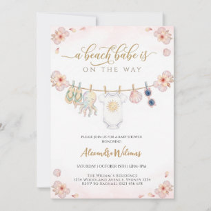 A beach babe is on the way Girl Baby shower  Invitation