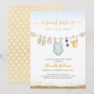 A beach babe is on the way Girl Baby shower  Invitation