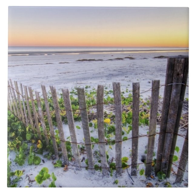 A Beach Fence at Sunset Tile (Front)