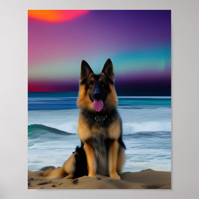 A Beach German Shepherd piece of art Poster (Front)