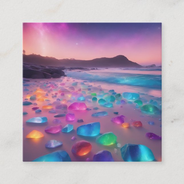 A beach that has a lot of glass stone square business card (Front)