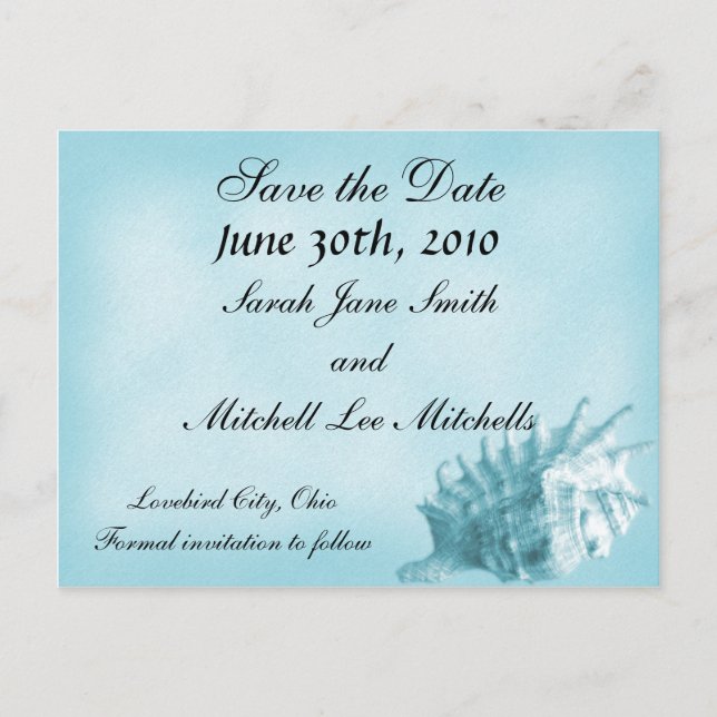 A Beach Wedding Save the Date Postcard (Blue) (Front)
