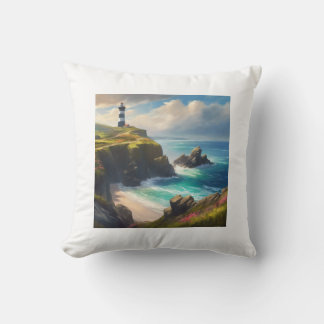 A beach with lighthouse cushion