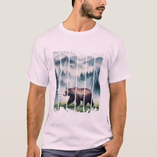 a bear in a misty Wild forest  T-Shirt