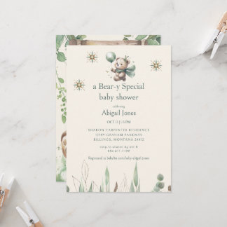 A Bear-y Special Cream Baby Shower Invitation