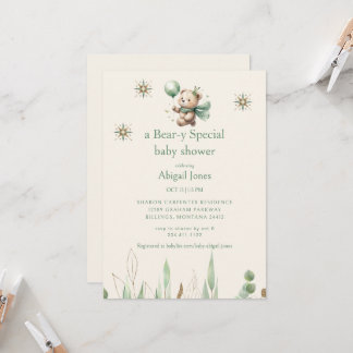A Bear-y Special Cream Neutral Baby Shower Invitation
